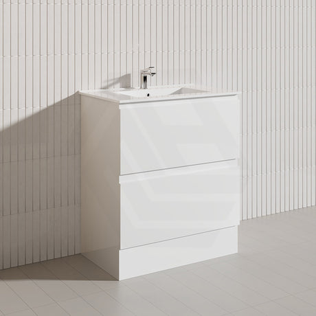 750mm Bathroom Freestanding Vanity with Legs / Kickboard Gloss White Polyurethane PVC Cabinet ONLY & Ceramic Top Available