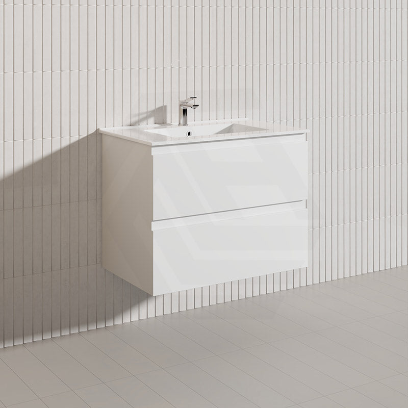 750mm Bathroom Wall Hung Vanity Polyurethane PVC Floor Cabinet ONLY & Ceramic Top Available - Gloss White