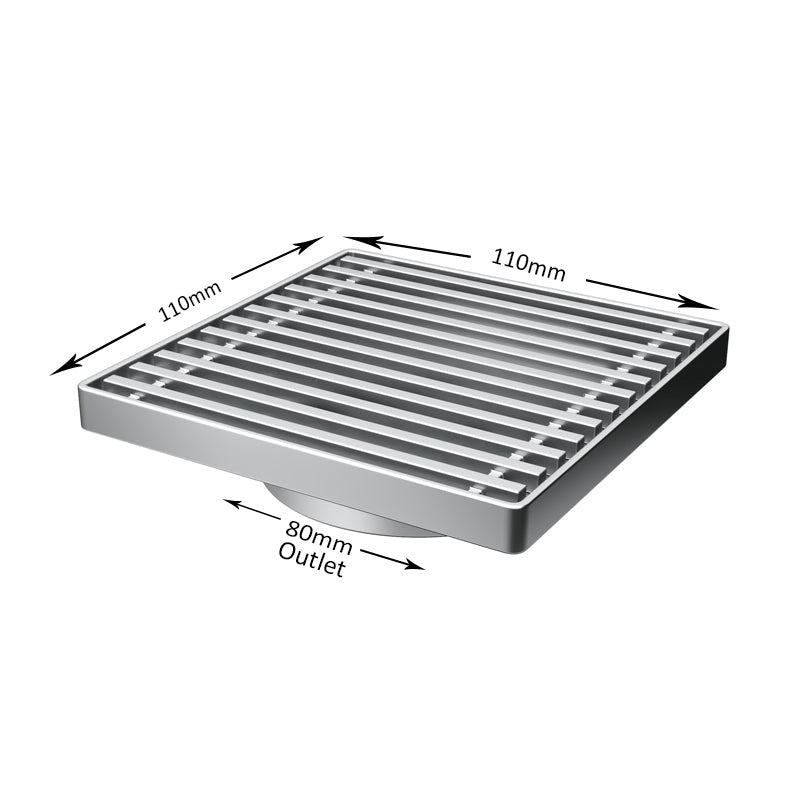 110x110mm Chrome Floor Grate Waste Square 80mm Outlet