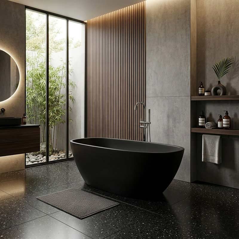 Full Oval Bathtub Freestanding Acrylic NO Overflow 1500/1700mm - Matt Black