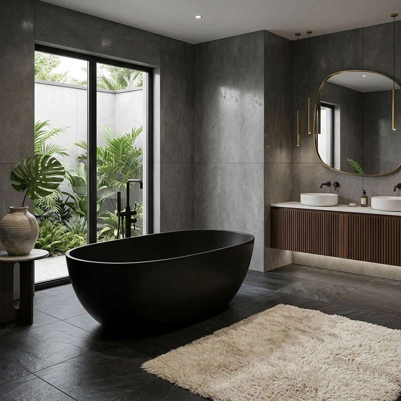 Full Oval Bathtub Freestanding Acrylic NO Overflow 1500/1700mm - Matt Black