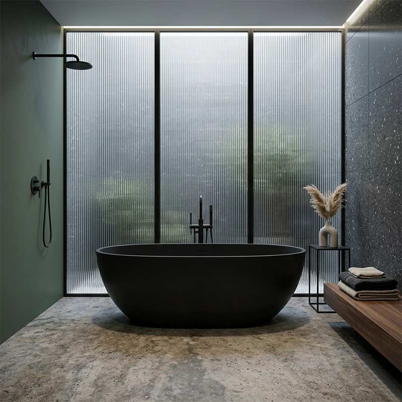 Full Oval Bathtub Freestanding Acrylic NO Overflow 1500/1700mm - Matt Black