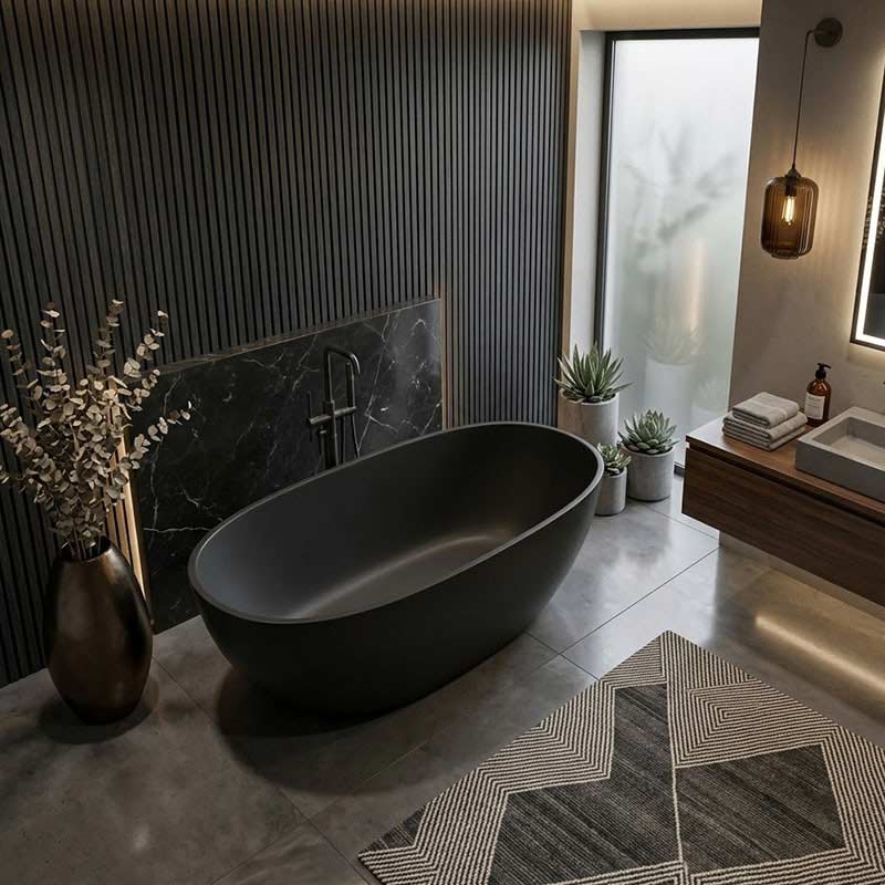 Full Oval Bathtub Freestanding Acrylic NO Overflow 1500/1700mm - Matt Black