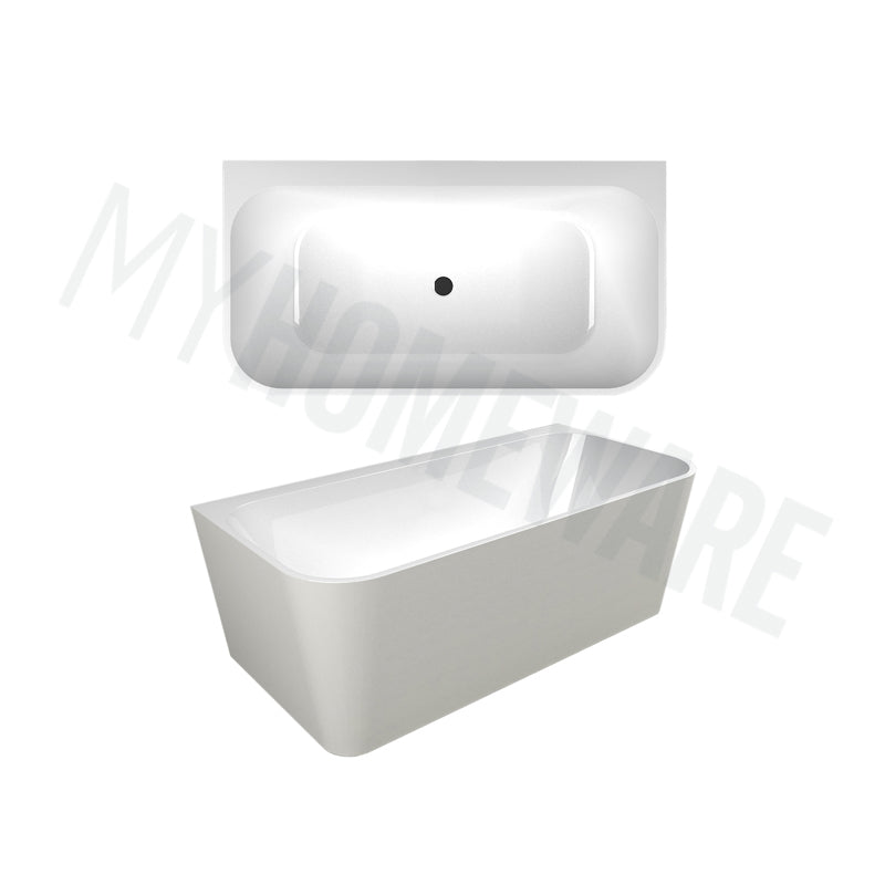 Seima Plati 130 Acrylic Back To Wall Bathtub with Smartfill System 1500/1700mm - Gloss White