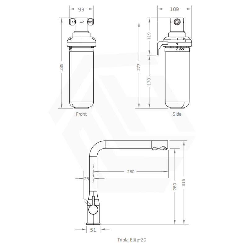 Puretec Tripla Elite-20 L-Shape 3-Way Kitchen Mixer Tap with Water Filter Variant Colour Available