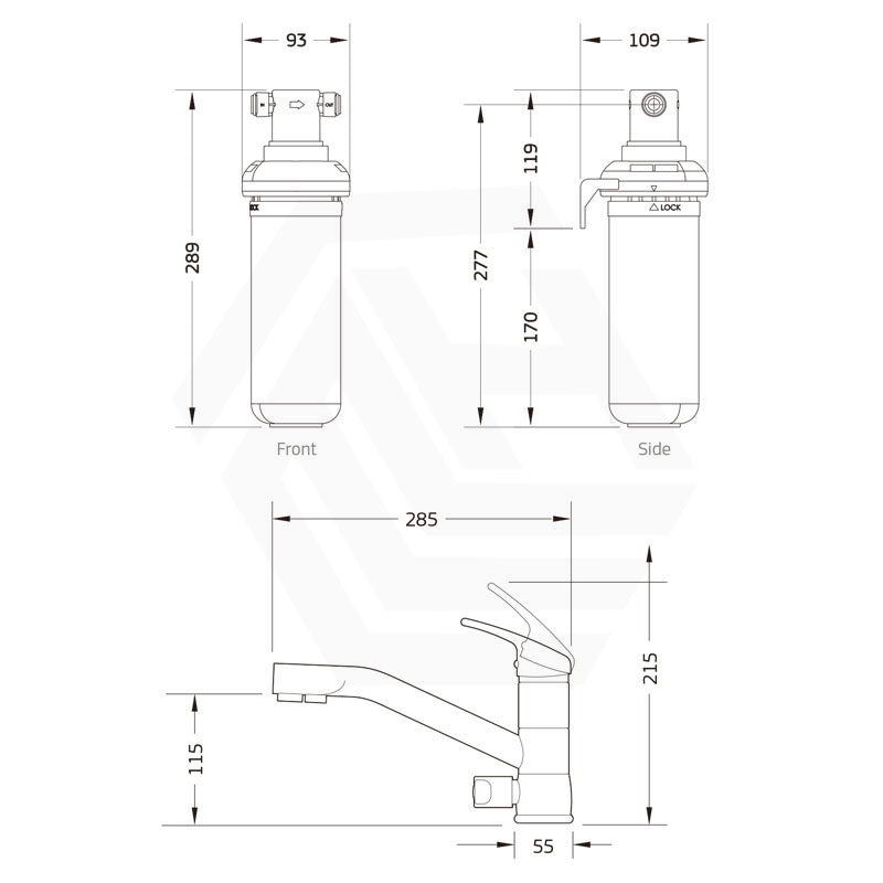 Puretec Tripla Chrome T2 3-Way Mixer Tap with Quick Twist Undersink Filter System