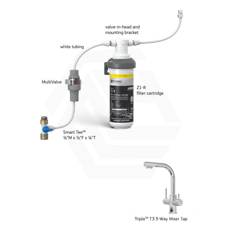 Puretec Tripla Chrome T3 3-Way Mixer Tap with Quick Twist Undersink Filter System