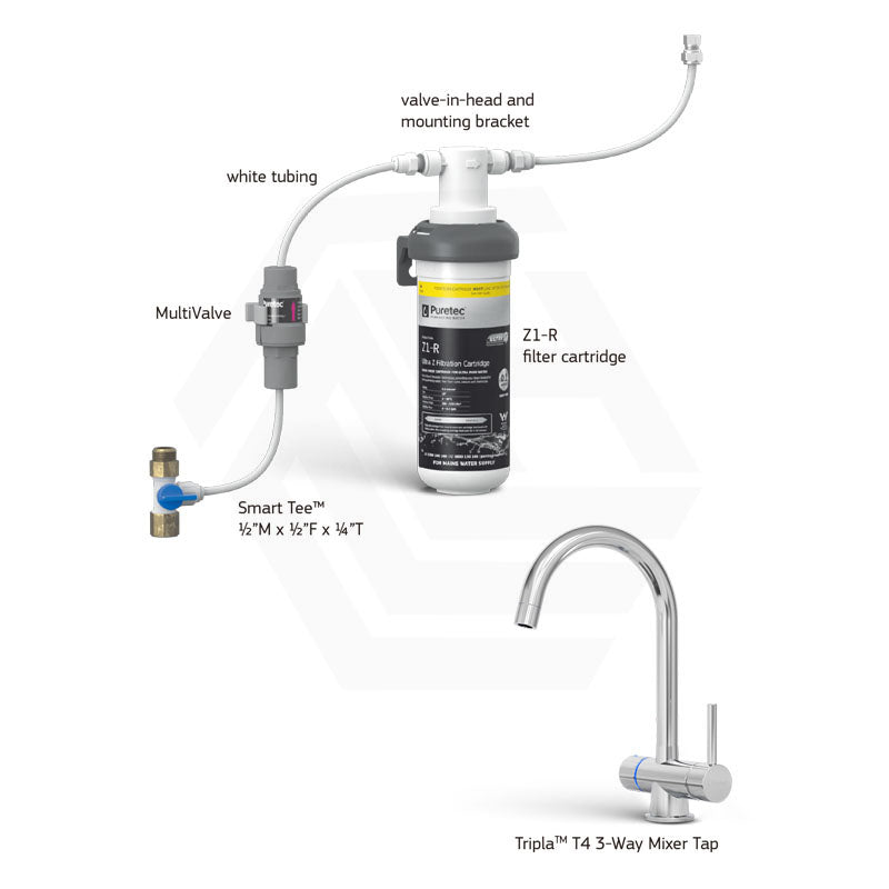 Puretec Tripla Chrome T4 3-Way Mixer Tap with Quick Twist Undersink Filter System