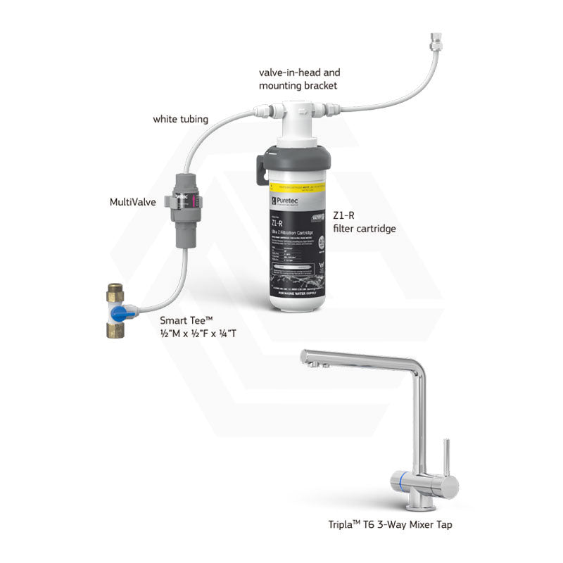 Puretec Tripla Chrome T6 3-Way Mixer Tap with Quick Twist Undersink Filter System
