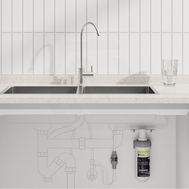 Puretec Z Series Chrome Long Reach Designer Mixer Tap with Quick-Twist Undersink Drinking Water Filter System