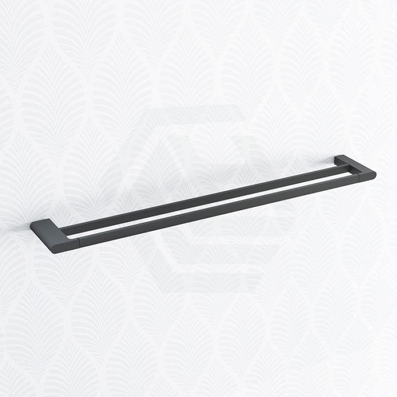 Quavo Square Black Double Towel Rail 800mm Brass Wall Mounted