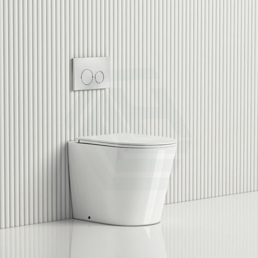 R&T Frameless Inwall Concealed Cistern With Rimless Wall Faced Toilet Pan Push Button