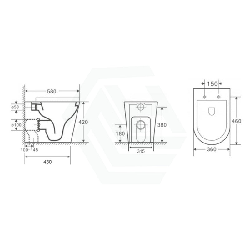 R&T Frameless Inwall Concealed Cistern With Rimless Wall Faced Toilet Pan Push Button Cisterns &