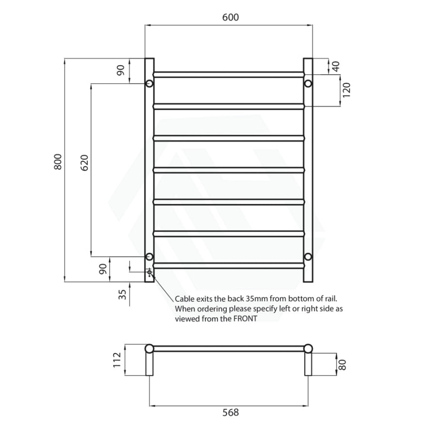Radiant Champagne Heated Round Ladder Towel Rail 600 X 800Mm 7 Bars Rails