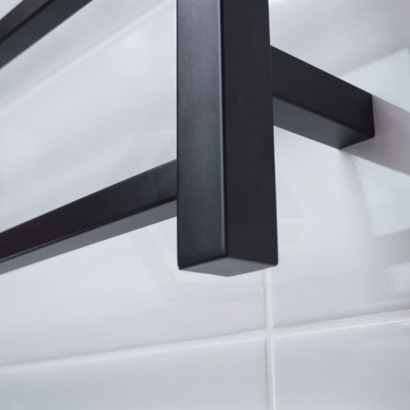 Radiant Matt Black Heated Square Ladder Towel Rail 600 X 800Mm 7 Bars Rails