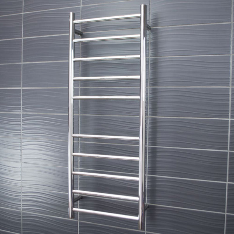 Radiant Mirror Polished Heated Round Ladder Towel Rail 430 X 1100Mm 10 Bars Rails