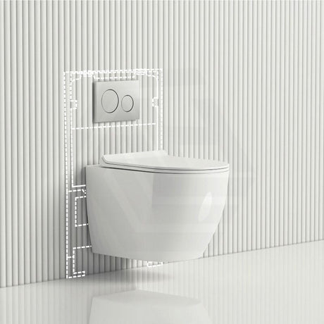 Raul Rimless Wall Hung Toilet Pan With Geberit Framed Inwall Concealed Cistern Sigma8 - F Push