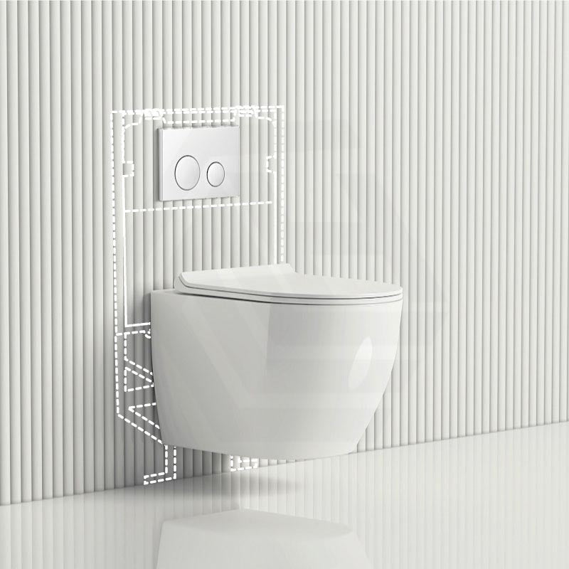 Raul Rimless Wall Hung Toilet Pan With Inwall Cistern Flush Button Suites