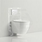 Raul Rimless Wall Hung Toilet Pan With Inwall Cistern Flush Button Suites