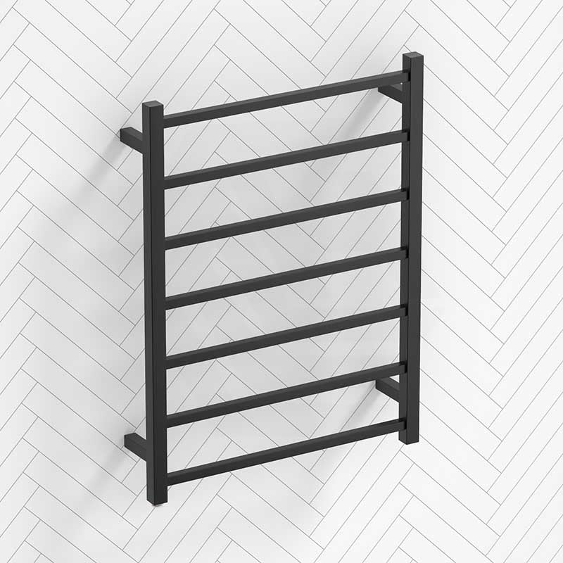 Radiant Matt Black Heated Square Ladder Towel Rail 600 x 800mm 7 Bars