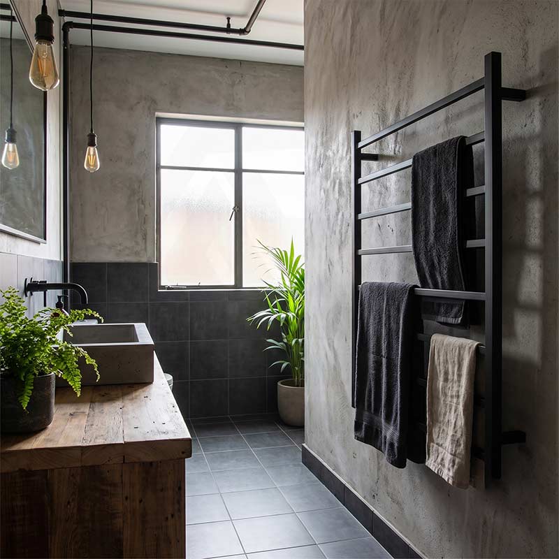 Radiant Heated Square Ladder Towel Rail 8 Bar 800x1000mm - Chrome/Matte Black