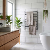 Radiant Heated Square Ladder Towel Rail 8 Bar 800x1000mm - Chrome/Matte Black