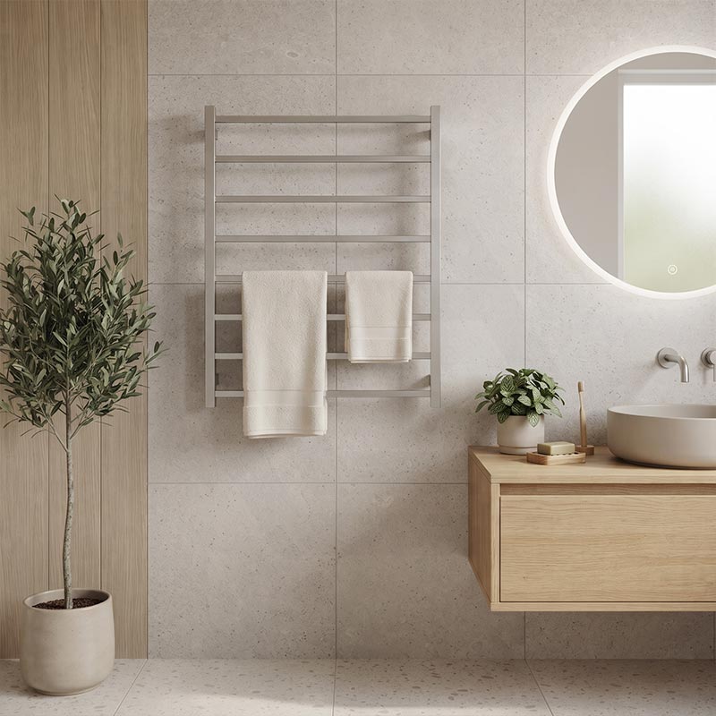 Radiant Heated Square Ladder Towel Rail 8 Bar 800x1000mm - Chrome/Matte Black