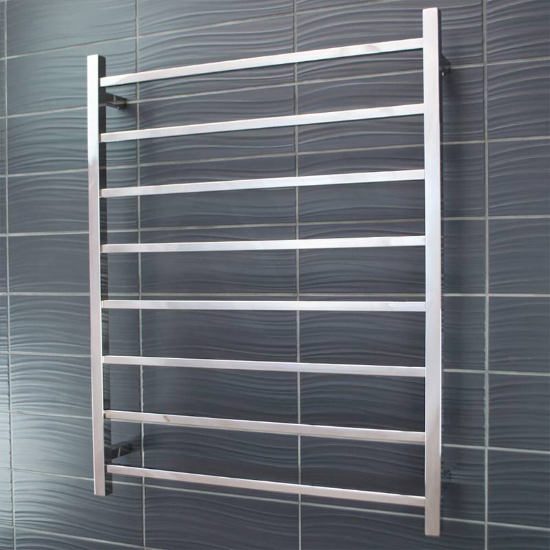 Radiant Heated Square Ladder Towel Rail 8 Bar 800x1000mm - Chrome/Matte Black