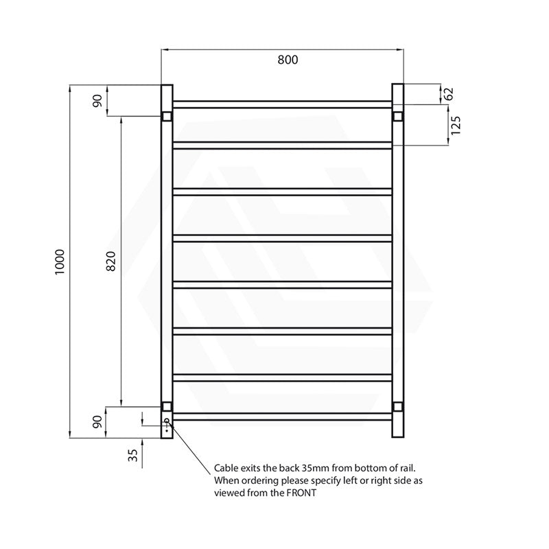 Radiant Heated Square Ladder Towel Rail 8 Bar 800x1000mm - Chrome/Matte Black
