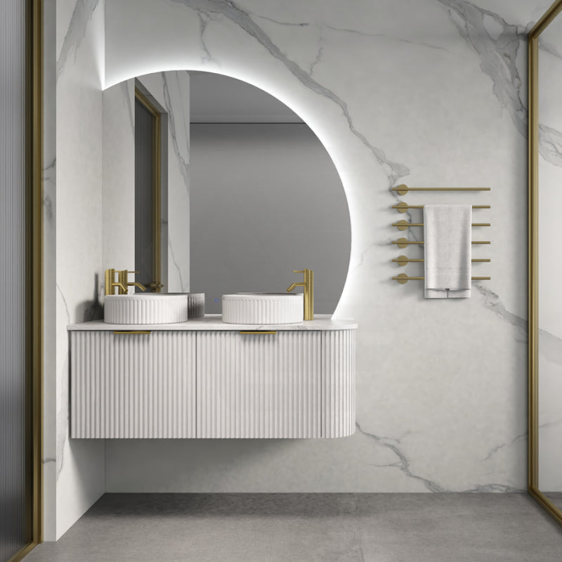 Rio 600/750/900/1200/1500Mm Bathroom Linear Surface Corner Vanity Wall Hung Plywood White With Stone