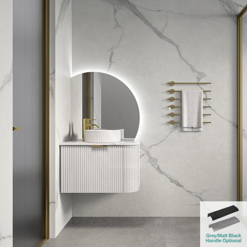 Rio 600/750/900/1200/1500Mm Bathroom Linear Surface Corner Vanity Wall Hung Plywood White With Stone