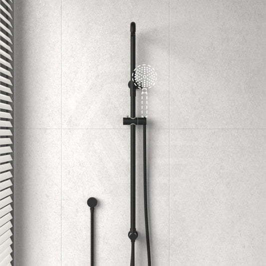 Round Black Universal Water Inlet Twin Shower Rail With Diverter Rails
