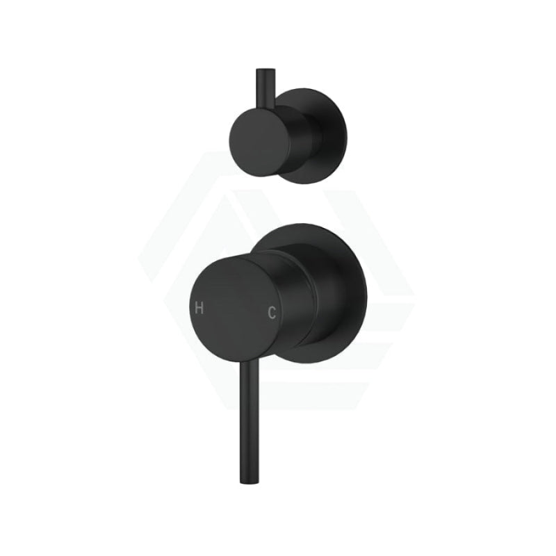 Round Brass Matt Black Shower/Bath Mixer With Diverter Wall Mixers 