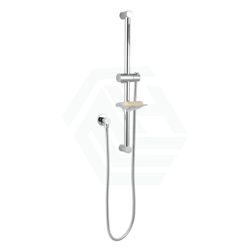 Round Chrome Shower Rail Sliding Holder With Soap Dish Water Hose & Wall Connector Only