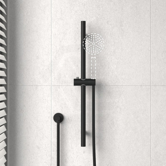 Round Matt Black Wall Mounted Sliding Rail With Water Hose & Connector Only Shower