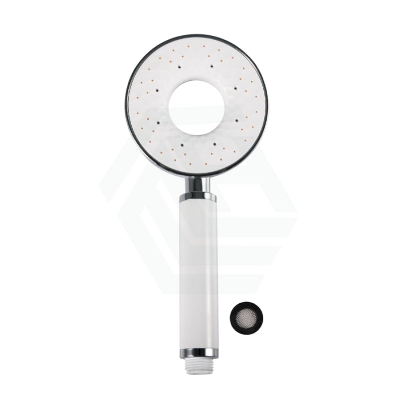 Round White & Chrome Abs 3 Functions Handheld Shower Head Only Hollow Design Bathroom Products