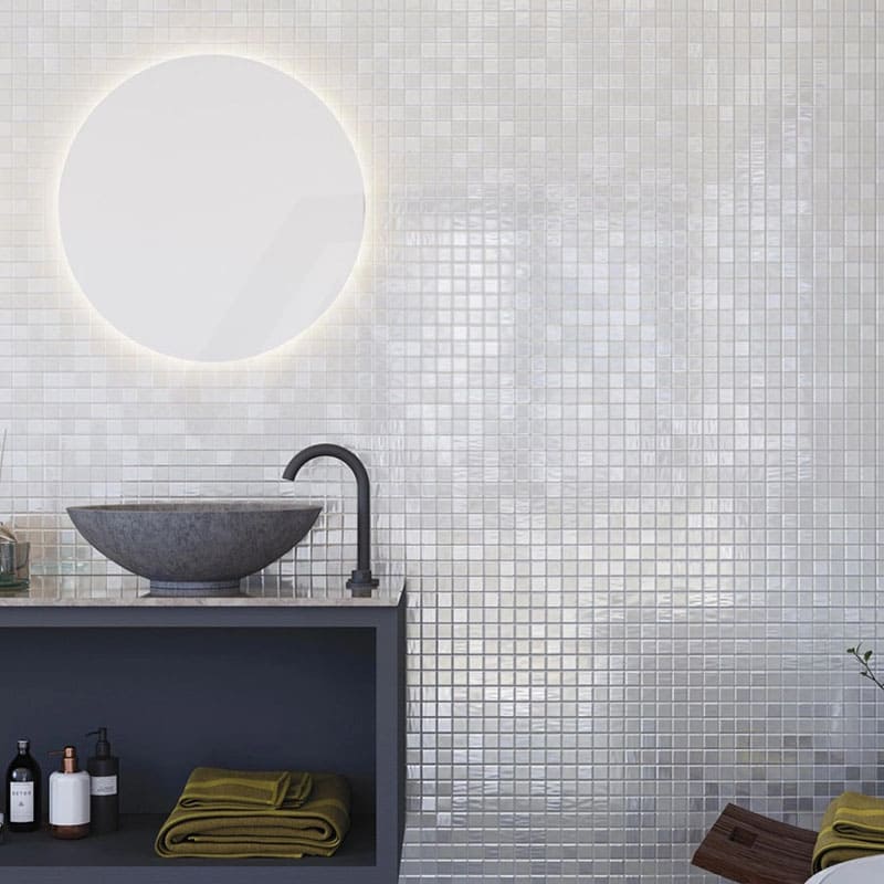 Onix Opalo Blanco Gloss Glass Mosaic Tile 310x467mm Sheet (25x25mm Chip Piece)