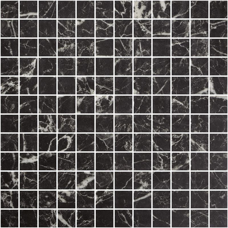 Onix Eco Stone Nero Marquina Matte Glass Mosaic Tile 310x310mm Sheet (25x25mm Chip Piece)