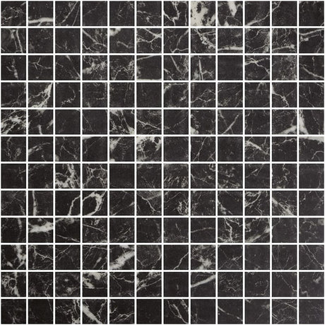 Onix Eco Stone Nero Marquina Matte Glass Mosaic Tile 310x310mm Sheet (25x25mm Chip Piece)