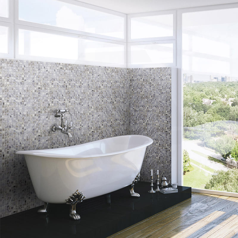 Onix Vanguard Kara Grey Gloss Glass Mosaic Tile 310x467mm Sheet (25x25mm Chip Size)