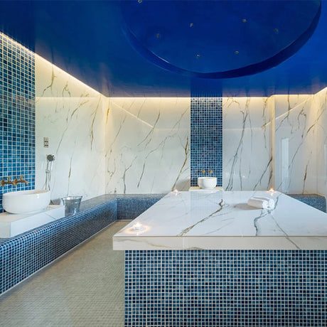 Onix Vanguard Arrecife Blue Gloss Tile Glass Mosaic 310x467mm Sheet (25x25mm Chip Size)