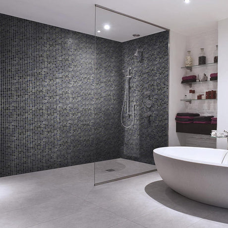 Onix Vanguard Arrecife Irdis Grey Gloss Tile Glass Mosaic 310x467mm Sheet (25x25mm Chip Size)
