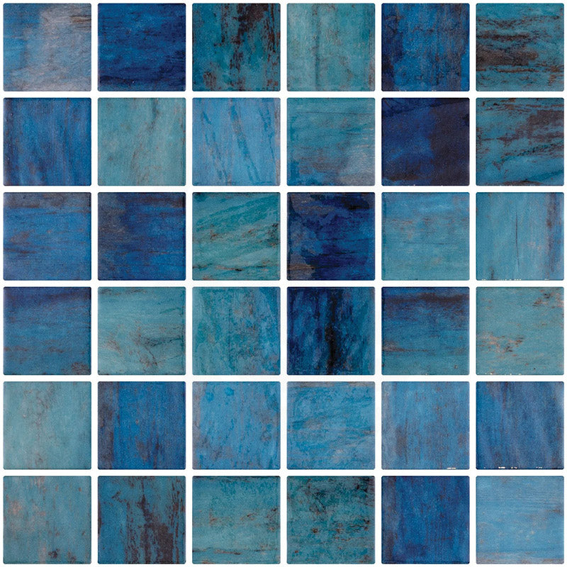 Onix Penta Forest Blue Gloss Glass Mosaic Tile 310×310mm Sheet (50x50mm Chip Piece)
