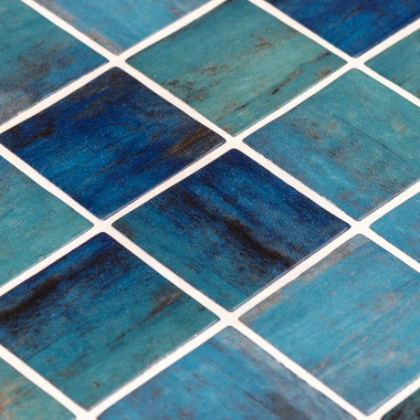 Onix Penta Forest Blue Gloss Glass Mosaic Tile 310×310mm Sheet (50x50mm Chip Piece)