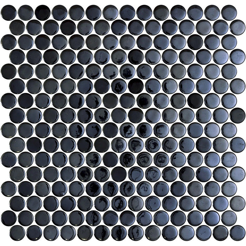 Onix Penny Opalo Black Gloss Glass Mosaic Tile 287x284mm Sheet (19x19mm Chip Size)