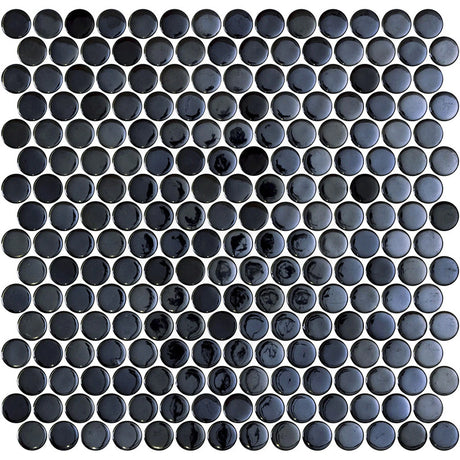 Onix Penny Opalo Black Gloss Glass Mosaic Tile 287x284mm Sheet (19x19mm Chip Size)