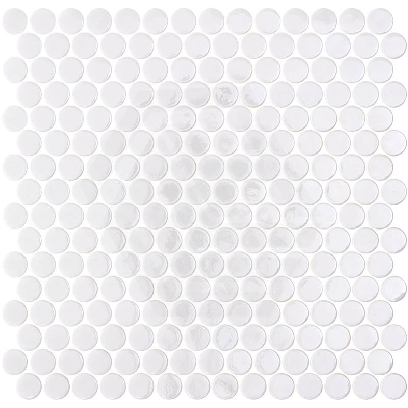 Onix Penny Opalo White Gloss Glass Mosaic Tile 287x284mm Sheet (19x19mm Chip Size)