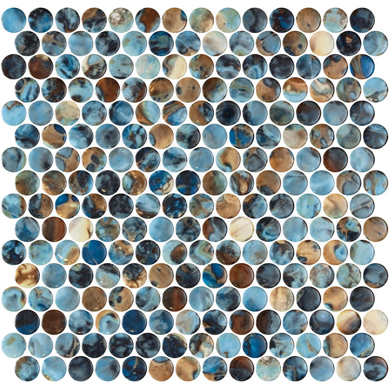 Onix Penny Print Gloss Glass Mosaic Tile 287x284mm Sheet (19x19mm Chip Size)