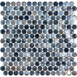 Onix Penny Arrecife Iridis Grey Gloss Glass Mosaic Tile 287x284mm Sheet (19x19mm Chip Size)