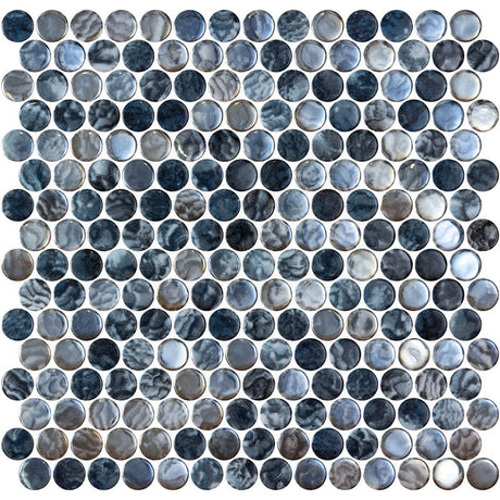 Onix Penny Arrecife Iridis Grey Gloss Glass Mosaic Tile 287x284mm Sheet (19x19mm Chip Size)